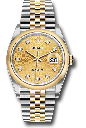 Rolex Yellow Rolesor Datejust 36 Watch - Domed Bezel - Champagne Jubilee Diamond Dial - Jubilee Bracelet - 126203 chjdj