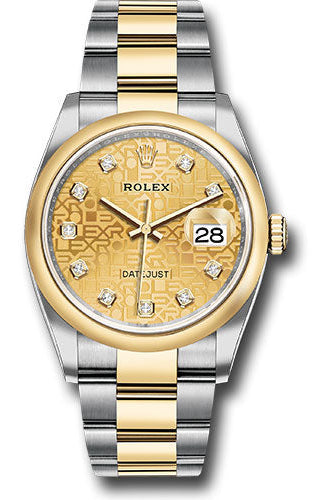 Rolex Yellow Rolesor Datejust 36 Watch - Domed Bezel - Champagne Jubilee Diamond Dial - Oyster Bracelet - 126203 chjdo