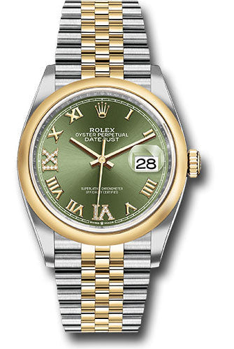 Rolex Steel and Yellow Gold Rolesor Datejust 36 Watch - Domed Bezel - Olive Green Roman Dial - Jubilee Bracelet - 126203