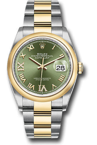Rolex Steel and Yellow Gold Rolesor Datejust 36 Watch - Domed Bezel - Olive Green Roman Dial - Oyster Bracelet - 126203