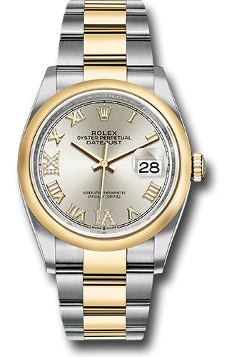 Rolex Steel and Yellow Gold Rolesor Datejust 36 Watch - Domed Bezel - Silver Roman Dial - Oyster Bracelet - 126203 sdr69o