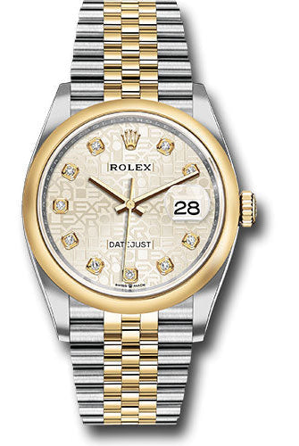 Rolex Steel and Yellow Gold Rolesor Datejust 36 Watch - Domed Bezel - Silver Jubilee Diamond Dial - Jubilee Bracelet -