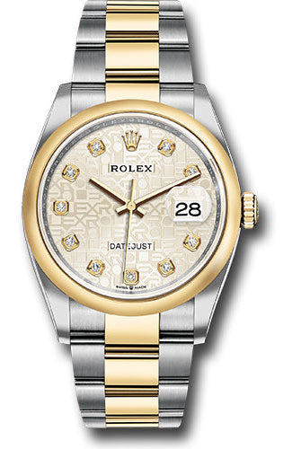 Rolex Steel and Yellow Gold Rolesor Datejust 36 Watch - Domed Bezel - Silver Jubilee Diamond Dial - Oyster Bracelet - 126203