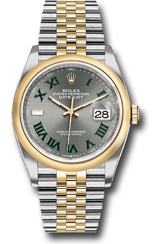 Rolex Yellow Rolesor Datejust 36 Watch - Domed Bezel - Slate Roman Dial - Jubilee Bracelet - 126203 slgrj
