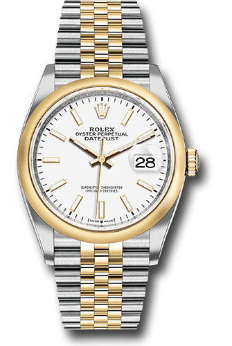 Rolex Steel and Yellow Gold Rolesor Datejust 36 Watch - Domed Bezel - White Index Dial - Jubilee Bracelet - 126203 wij