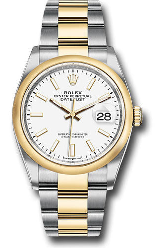 Rolex Steel and Yellow Gold Rolesor Datejust 36 Watch - Domed Bezel - White Index Dial - Oyster Bracelet - 126203 wio
