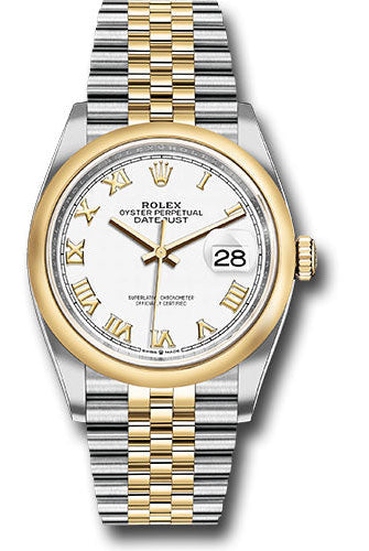 Rolex Steel and Yellow Gold Rolesor Datejust 36 Watch - Domed Bezel - White Roman Dial - Jubilee Bracelet - 126203 wrj