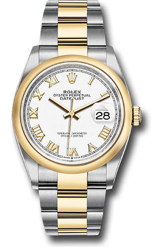 Rolex Steel and Yellow Gold Rolesor Datejust 36 Watch - Domed Bezel - White Roman Dial - Oyster Bracelet - 126203 wro