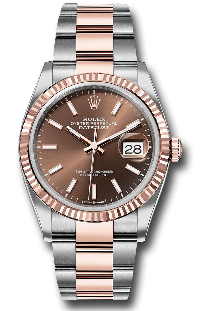 Rolex Everose Rolesor Datejust 36 Watch - Fluted Bezel - Chocolate Index Dial - Oyster Bracelet - 126231 choio