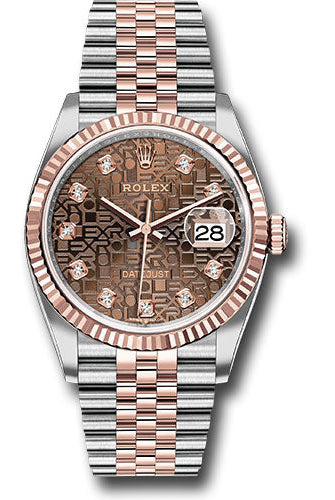 Rolex Steel and Everose Rolesor Datejust 36 Watch - Fluted Bezel - Chocolate Jubilee Diamond Dial - Jubilee Bracelet -