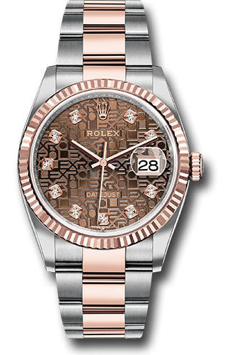 Rolex Steel and Everose Rolesor Datejust 36 Watch - Fluted Bezel - Chocolate Jubilee Diamond Dial - Oyster Bracelet - 126231