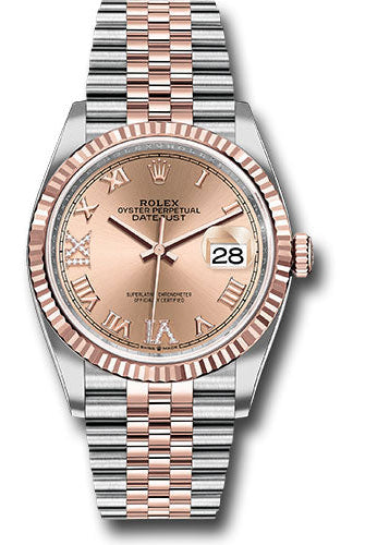 Rolex Steel and Everose Rolesor Datejust 36 Watch - Fluted Bezel - Rose Roman Dial - Jubilee Bracelet - 126231 rdr69j