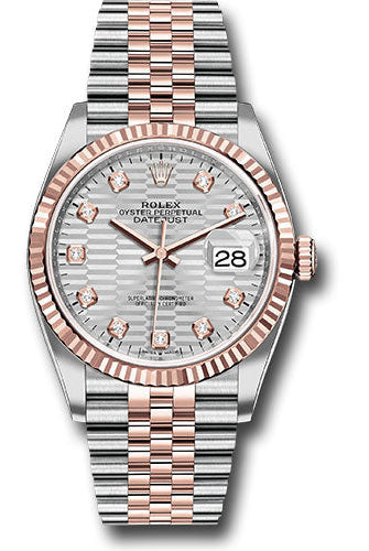 Rolex Everose Rolesor Datejust 36 Watch - Fluted Bezel - Silver Fluted Motif Diamond Dial - Jubilee Bracelet - 126231 sflmdj