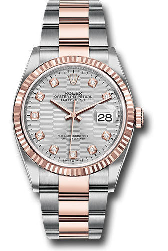 Rolex Everose Rolesor Datejust 36 Watch - Fluted Bezel - Silver Fluted Motif Diamond Dial - Oyster Bracelet - 126231 sflmdo