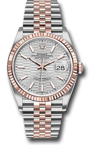 Rolex Everose Rolesor Datejust 36 Watch - Fluted Bezel - Silver Fluted Motif Index Dial - Jubilee Bracelet - 126231 sflmij