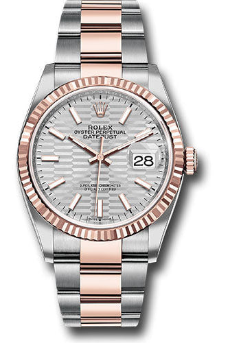 Rolex Everose Rolesor Datejust 36 Watch - Fluted Bezel - Silver Fluted Motif Index Dial - Oyster Bracelet - 126231 sflmio