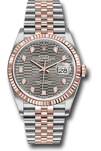 Rolex Everose Rolesor Datejust 36 Watch - Fluted Bezel - Slate Fluted Motif Diamond Dial - Jubilee Bracelet - 126231 slflmdj