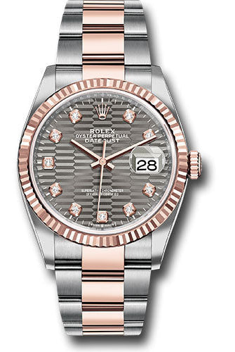 Rolex Everose Rolesor Datejust 36 Watch - Fluted Bezel - Slate Fluted Motif Diamond Dial - Oyster Bracelet - 126231 slflmdo