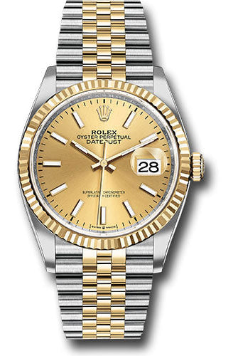 Rolex Steel and Yellow Gold Rolesor Datejust 36 Watch - Fluted Bezel - Champagne Index Dial - Jubilee Bracelet - 126233 chij
