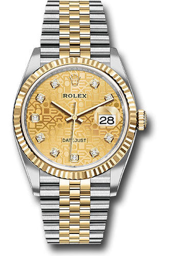 Rolex Yellow Rolesor Datejust 36 Watch - Fluted Bezel - Champagne Jubilee Diamond Dial - Jubilee Bracelet - 126233 chjdj