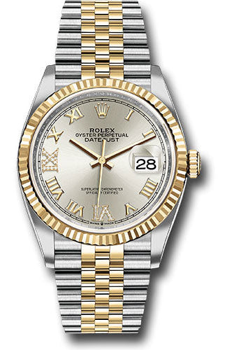 Rolex Steel and Yellow Gold Rolesor Datejust 36 Watch - Fluted Bezel - Silver Roman Dial - Jubilee Bracelet - 126233 sdr69j