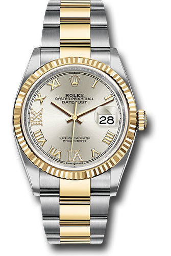 Rolex Steel and Yellow Gold Rolesor Datejust 36 Watch - Fluted Bezel - Silver Roman Dial - Oyster Bracelet - 126233 sdr69o