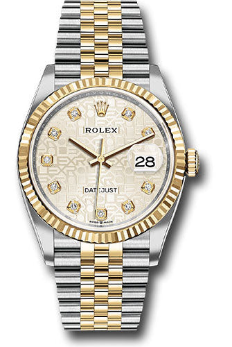 Rolex Steel and Yellow Gold Rolesor Datejust 36 Watch - Fluted Bezel - Silver Jubilee Diamond Dial - Jubilee Bracelet -