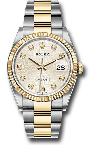 Rolex Steel and Yellow Gold Rolesor Datejust 36 Watch - Fluted Bezel - Silver Jubilee Diamond Dial - Oyster Bracelet -