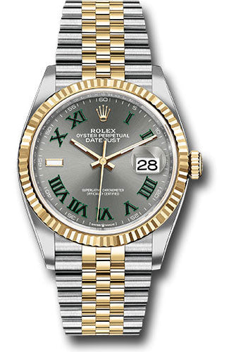Rolex Yellow Rolesor Datejust 36 Watch - Fluted Bezel - Slate Roman Dial - Jubilee Bracelet - 126233 slgrj
