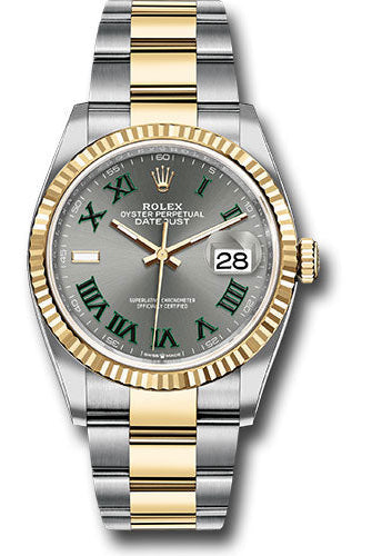 Rolex Yellow Rolesor Datejust 36 Watch - Fluted Bezel - Slate Roman Dial - Oyster Bracelet - 126233 slgro
