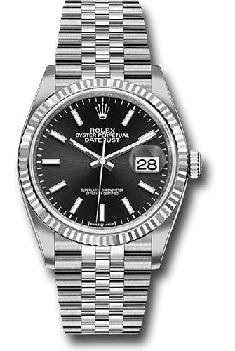 Rolex Steel Datejust 36 Watch - Fluted Bezel - Black Index Dial - Jubilee Bracelet - 126234 bkij