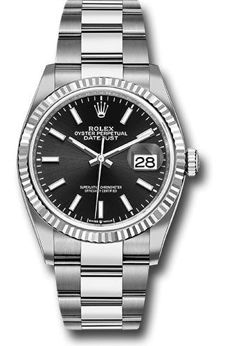 Rolex Steel Datejust 36 Watch - Fluted Bezel - Black Index Dial - Oyster Bracelet - 126234 bkio