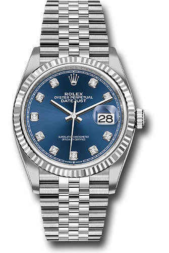 Rolex Steel Datejust 36 Watch - Fluted Bezel - Blue Diamond Dial - Jubilee Bracelet - 126234 bldj