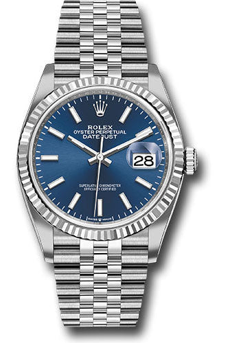 Rolex Steel Datejust 36 Watch - Fluted Bezel - Blue Index Dial - Jubilee Bracelet - 126234 blij