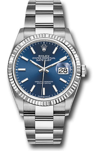 Rolex Steel Datejust 36 Watch - Fluted Bezel - Blue Index Dial - Oyster Bracelet - 126234 blio