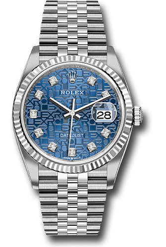Rolex Steel Datejust 36 Watch - Fluted Bezel - Blue Jubilee Diamond Dial - Jubilee Bracelet - 126234 bljdj