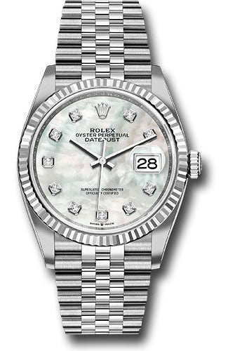 Rolex Steel Datejust 36 Watch - Fluted Bezel - Mother-of-Pearl Diamond Dial - Jubilee Bracelet - 126234 mdj