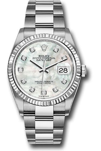 Rolex Steel Datejust 36 Watch - Fluted Bezel - Mother-of-Pearl Diamond Dial - Oyster Bracelet - 126234 mdo