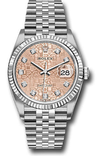 Rolex Steel Datejust 36 Watch - Fluted Bezel - Pink Jubilee Diamond Dial - Jubilee Bracelet - 126234 pjdj
