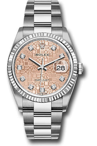 Rolex Steel Datejust 36 Watch - Fluted Bezel - Pink Jubilee Diamond Dial - Oyster Bracelet - 126234 pjdo