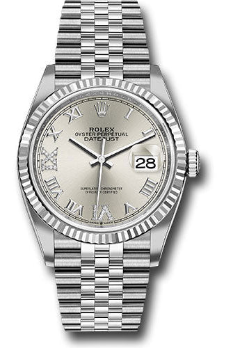 Rolex Steel Datejust 36 Watch - Fluted Bezel - Silver Diamond Roman VI and IX Dial - Jubilee Bracelet - 126234 sdr69j