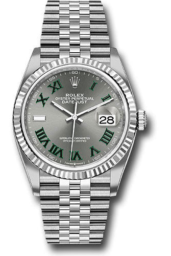 Rolex White Rolesor Datejust 36 Watch - Fluted Bezel - Slate Roman Dial - Jubilee Bracelet - 126234 slgrj
