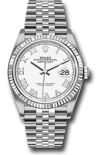 Rolex Steel Datejust 36 Watch - Fluted Bezel - White Roman Dial - Jubilee Bracelet - 126234 wrj