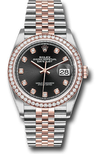 Rolex Steel and Everose Rolesor Datejust 36 Watch - Diamond Bezel - Black Diamond Dial - Jubilee Bracelet - 126281RBR bkdj