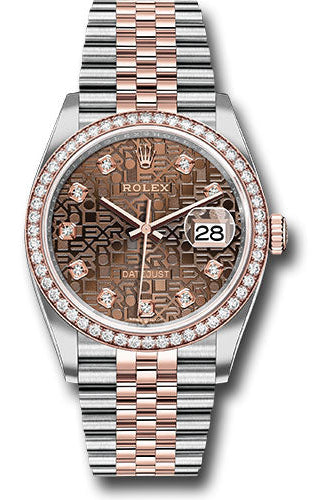 Rolex Steel and Everose Rolesor Datejust 36 Watch - Diamond Bezel - Chocolate Jubilee Diamond Dial - Jubilee Bracelet -