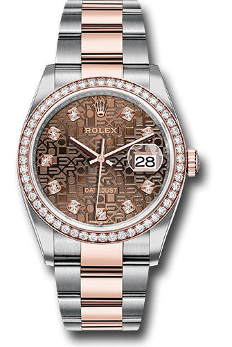 Rolex Steel and Everose Rolesor Datejust 36 Watch - Diamond Bezel - Chocolate Jubilee Diamond Dial - Oyster Bracelet -