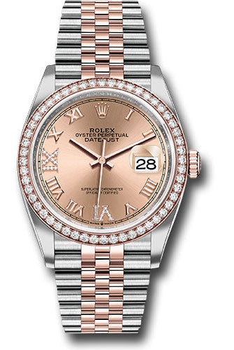Rolex Steel and Everose Rolesor Datejust 36 Watch - Diamond Bezel - Rose Roman Dial - Jubilee Bracelet - 126281RBR rdr69j
