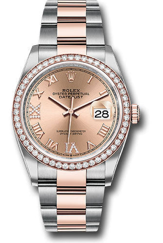 Rolex Steel and Everose Rolesor Datejust 36 Watch - Diamond Bezel - Rose Roman Dial - Oyster Bracelet - 126281RBR rdr69o