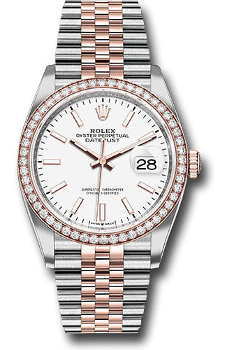 Rolex Steel and Everose Rolesor Datejust 36 Watch - Diamond Bezel - White Index Dial - Jubilee Bracelet - 126281RBR wij