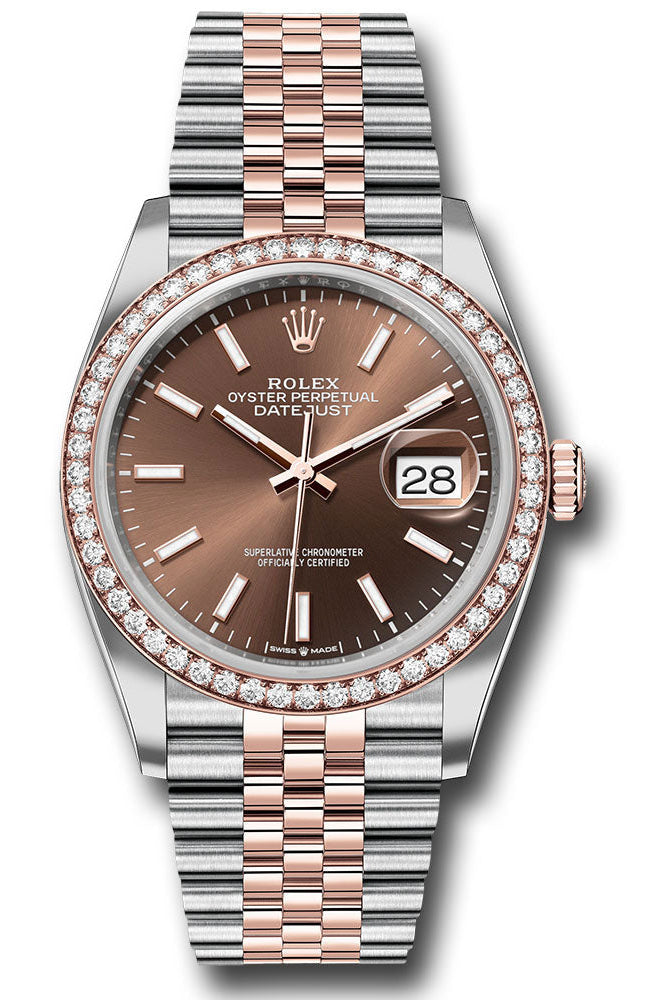 Rolex Everose Rolesor Datejust 36 Watch - Diamond Bezel - Chocolate Index Dial - Jubilee Bracelet - 126281rbr choij